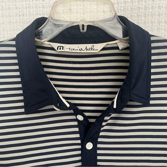 Travis Mathew Blue and Grey Striped Golf Polo - Picture 2 of 4